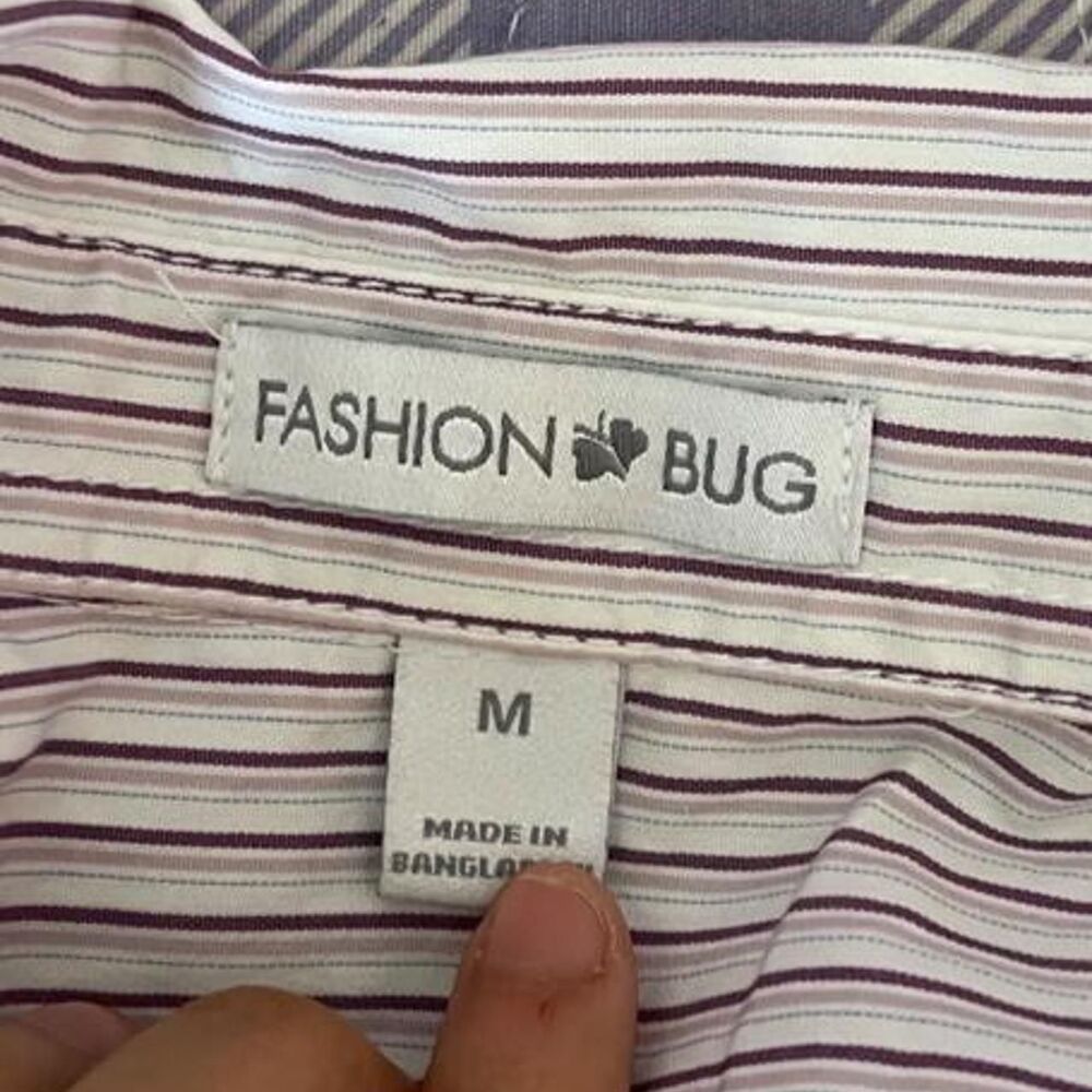 FASHION BUG PURPLE STRIPED RUFFLE BUTTON-UP BLOUSE - Picture 4 of 4